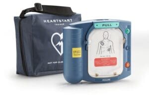 Philips OnSite AED Trainer M5085A with reusable training pads and carrying case