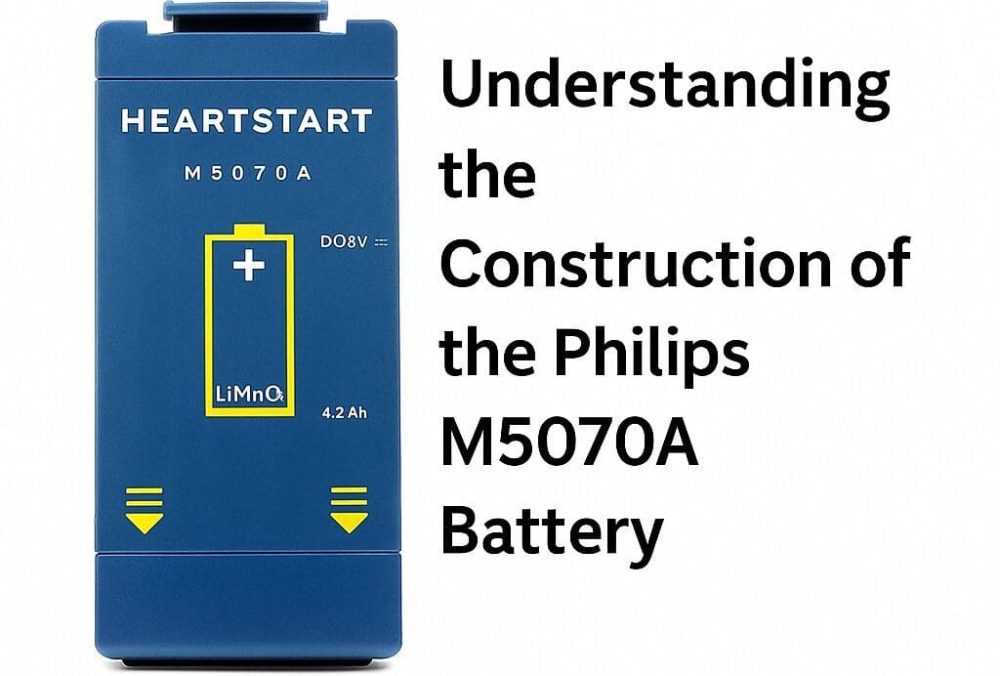Philips M5070A HeartStart AED battery pack with LiMnO2 label and 9V marking