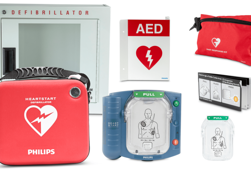 Philips HeartStart OnSite Business AED Package with Cabinet and Wall Sign